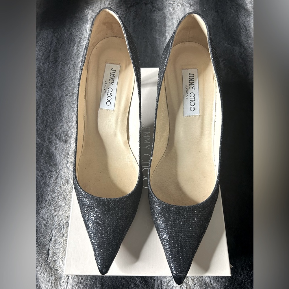 Jimmy Choo London black glitter kitten heel great condition/ with box/tag 🖤✨